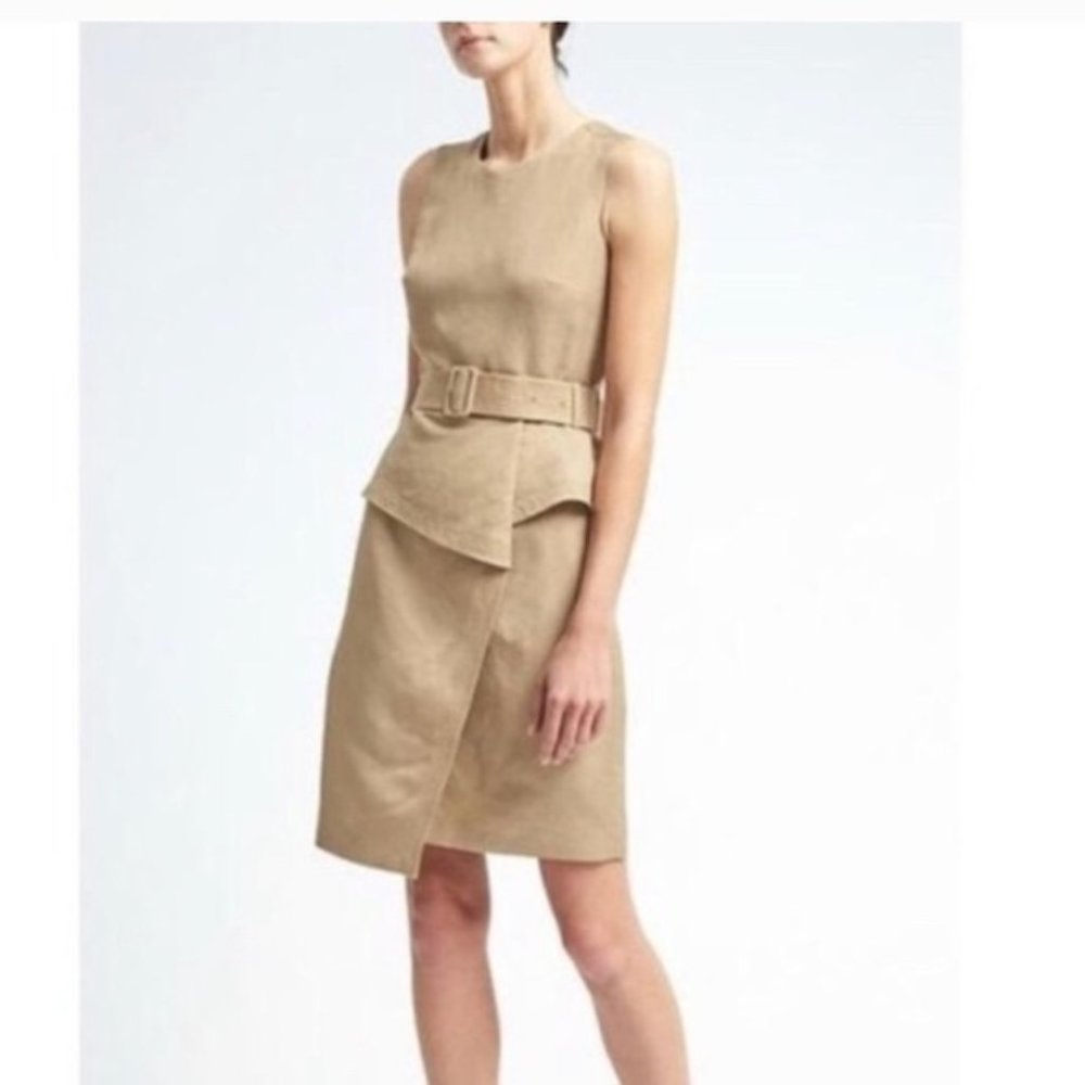 Banana Republic Asymmetrical Belted Tan Dress